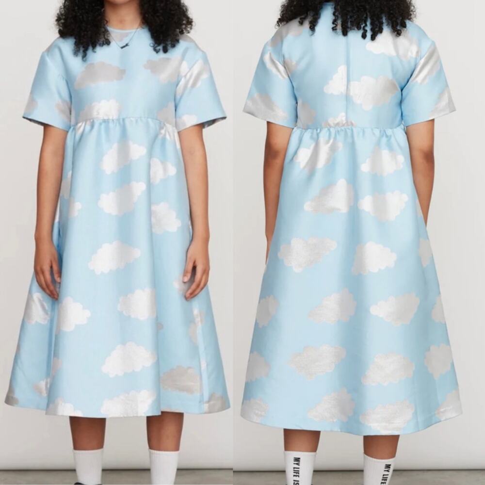 NEW Lazy Oaf Silver Linings Metallic Brocade Cloud Babydoll Dress UK 24 US 20 - Picture 4 of 15
